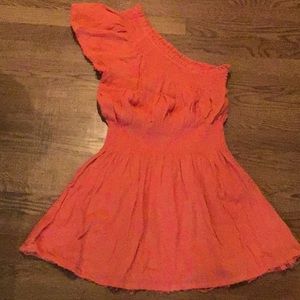 Free People one shoulder Orange Linen Dress
